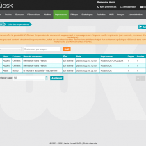 Liste des impressions - Webkiosk 4
